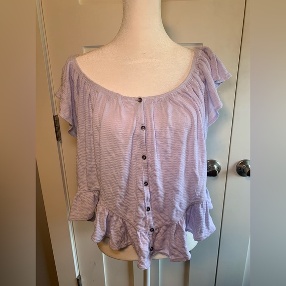 Free People Tops - Free People Off the Shoulder Purple Flowy Shirt Size Large
